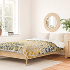 Floral Prints, Abstract Art, Navy Blue and Mustard Yellow, Duvet Cover Gallery Image 2