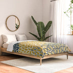 Floral Prints, Abstract Art, Navy Blue and Mustard Yellow, Comforter Gallery Image 2