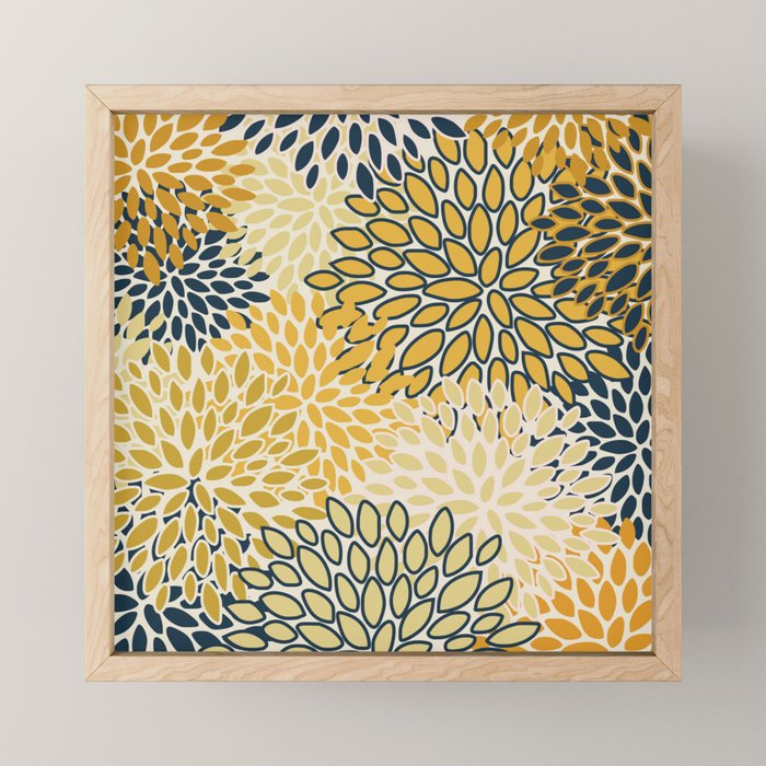 Floral Prints, Abstract Art, Navy Blue and Mustard Yellow, Mini Art Print Gallery Image 1