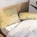 Floral Prints, Abstract Art, Navy Blue and Mustard Yellow, Pillow Sham Gallery Image 2