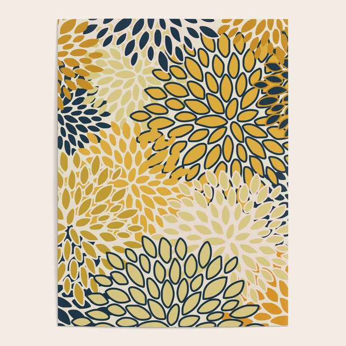 Floral Prints, Abstract Art, Navy Blue and Mustard Yellow, Poster Gallery Image 4