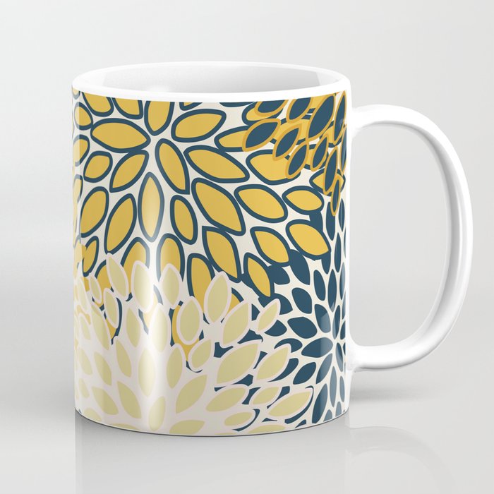 Floral Prints, Abstract Art, Navy Blue and Mustard Yellow, Coffee Mug Gallery Image 1