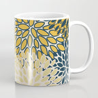 Floral Prints, Abstract Art, Navy Blue and Mustard Yellow, Coffee Mug Gallery Image 1