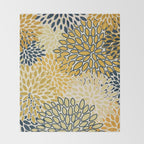 Floral Prints, Abstract Art, Navy Blue and Mustard Yellow, Throw Blanket Gallery Image 2
