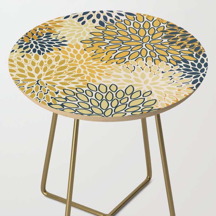 Floral Prints, Abstract Art, Navy Blue and Mustard Yellow, Side Table Gallery Image 2
