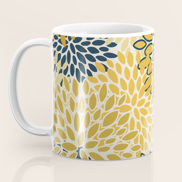 Floral Prints, Abstract Art, Navy Blue and Mustard Yellow, Coffee Mug Gallery Image 3