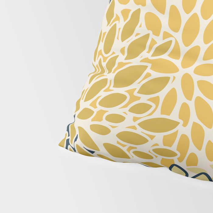 Floral Prints, Abstract Art, Navy Blue and Mustard Yellow, Pillow Sham Gallery Image 4