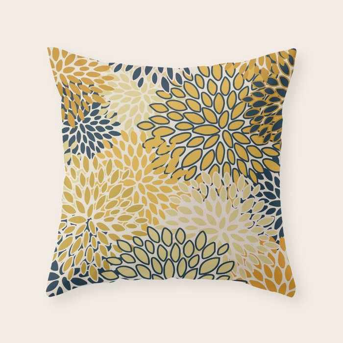 Floral Prints, Abstract Art, Navy Blue and Mustard Yellow, Throw Pillow Gallery Image 6