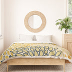 Floral Prints, Abstract Art, Navy Blue and Mustard Yellow, Duvet Cover Gallery Image 3
