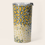 Floral Prints, Abstract Art, Navy Blue and Mustard Yellow, Travel Mug Gallery Image 2