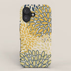 Floral Prints, Abstract Art, Navy Blue and Mustard Yellow, iPhone Case Gallery Image 1