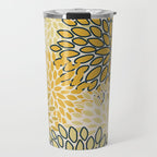 Floral Prints, Abstract Art, Navy Blue and Mustard Yellow, Travel Mug Gallery Image 1