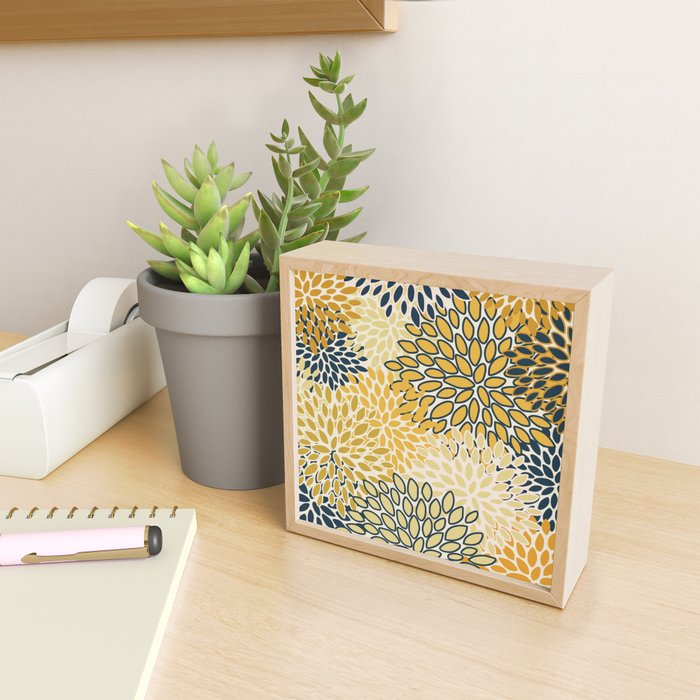 Floral Prints, Abstract Art, Navy Blue and Mustard Yellow, Mini Art Print Gallery Image 2