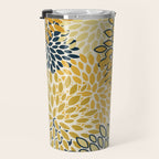 Floral Prints, Abstract Art, Navy Blue and Mustard Yellow, Travel Mug Gallery Image 3