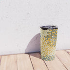 Floral Prints, Abstract Art, Navy Blue and Mustard Yellow, Travel Mug Gallery Image 4