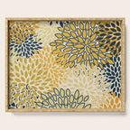 Floral Prints, Abstract Art, Navy Blue and Mustard Yellow, Serving Tray Gallery Image 1