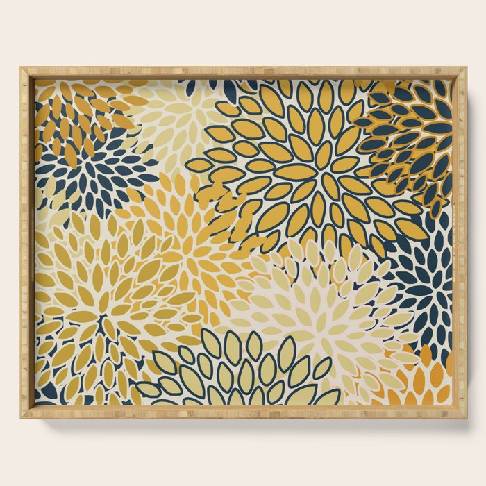 Floral Prints, Abstract Art, Navy Blue and Mustard Yellow, Serving Tray Gallery Image 1