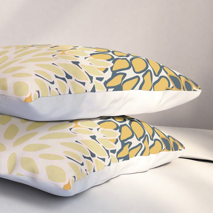 Floral Prints, Abstract Art, Navy Blue and Mustard Yellow, Pillow Sham Gallery Image 3