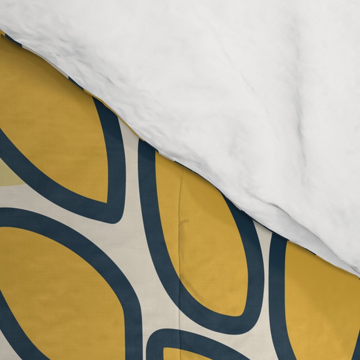 Floral Prints, Abstract Art, Navy Blue and Mustard Yellow, Comforter Gallery Image 4