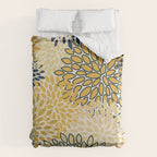 Floral Prints, Abstract Art, Navy Blue and Mustard Yellow, Duvet Cover Gallery Image 6