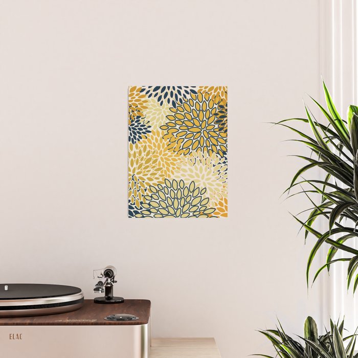 Floral Prints, Abstract Art, Navy Blue and Mustard Yellow, Poster Gallery Image 2