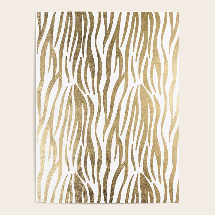 Chic faux gold white modern zebra animal print pattern Poster Gallery Image 4