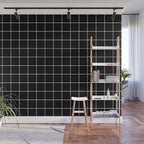 Grid Pattern Line Stripe Black and White Minimalist Geometric Stripes Lines Drawing Wall Mural Gallery Image 1