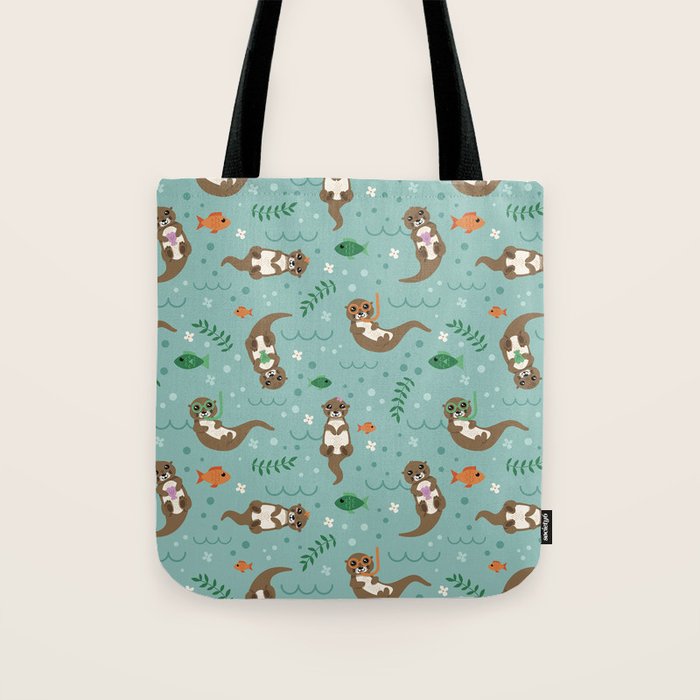 Kawaii Otters Playing Underwater Tote Bag Gallery Image 1