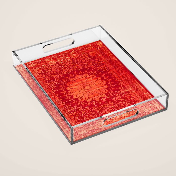 Orange Boho Oriental Traditional Antique Moroccan Style Acrylic Tray Gallery Image 1