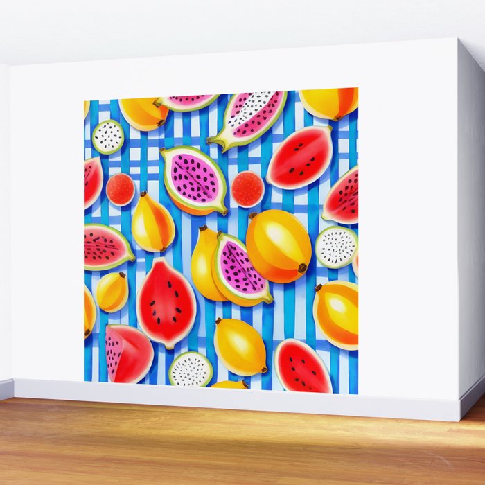 Tropical Fruit Pop, Colorful Eclectic Mango Dragon Fruits, Watermelon Eclectic Juicy Food Picnic  Wall Mural Gallery Image 2