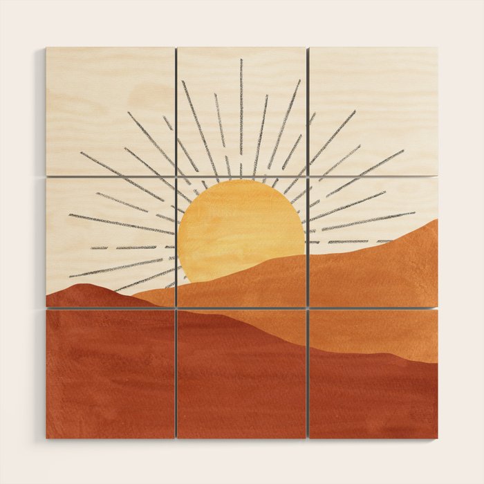 Terracotta desert sun Wood Wall Art Gallery Image 1