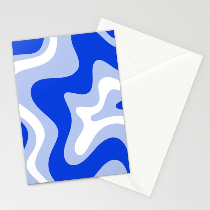 Retro Liquid Swirl Abstract Pattern Square in Royal Blue, Light Blue, and White Stationery Card Gallery Image 2