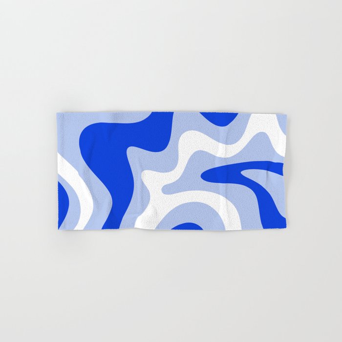 Retro Liquid Swirl Abstract Pattern Square in Royal Blue, Light Blue, and White Bath Towel Gallery Image 1