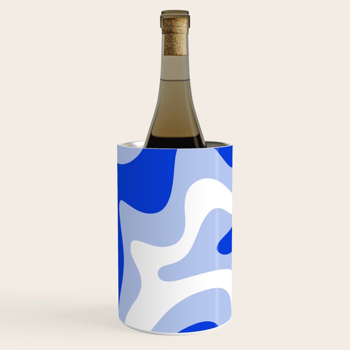 Retro Liquid Swirl Abstract Pattern Square in Royal Blue, Light Blue, and White Wine Chiller Gallery Image 1