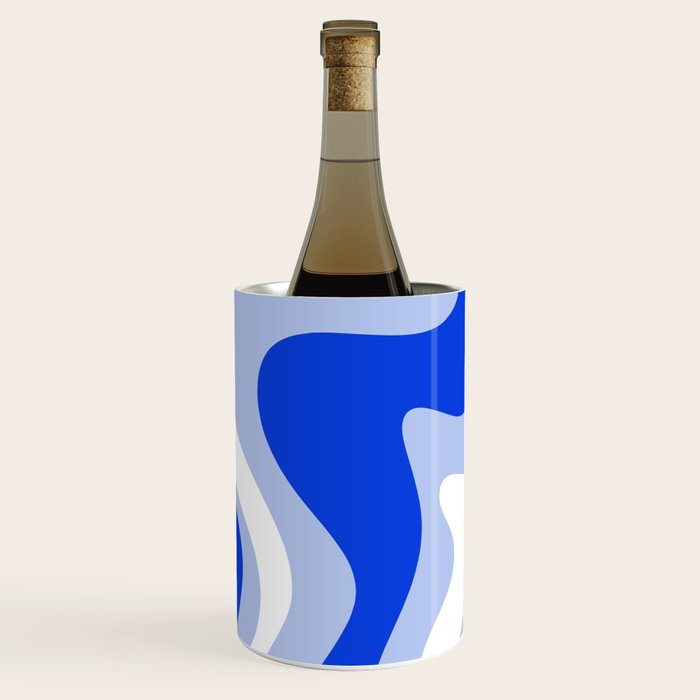 Retro Liquid Swirl Abstract Pattern Square in Royal Blue, Light Blue, and White Wine Chiller Gallery Image 2
