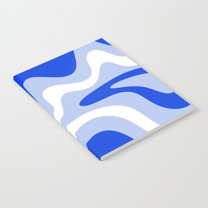 Retro Liquid Swirl Abstract Pattern Square in Royal Blue, Light Blue, and White Notebook Gallery Image 2