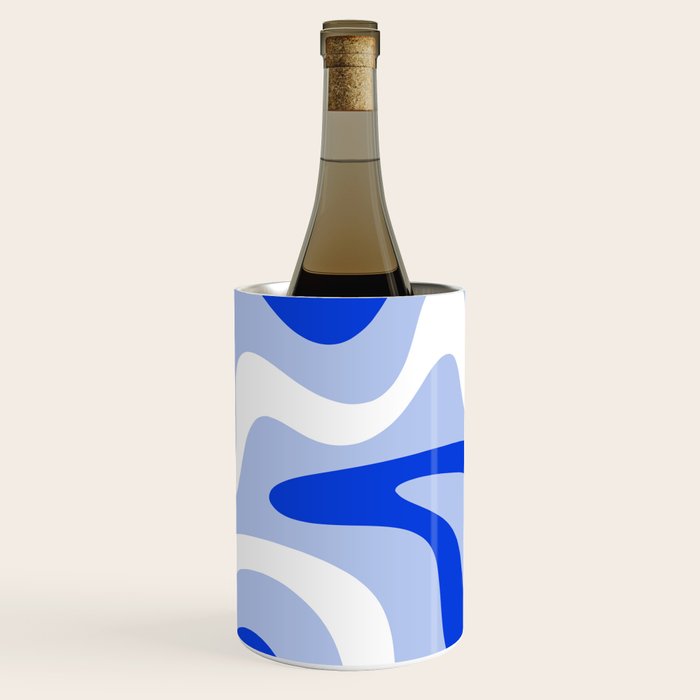 Retro Liquid Swirl Abstract Pattern Square in Royal Blue, Light Blue, and White Wine Chiller Gallery Image 3