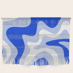 Retro Liquid Swirl Abstract Pattern Square in Royal Blue, Light Blue, and White Wall Hanging Gallery Image 1