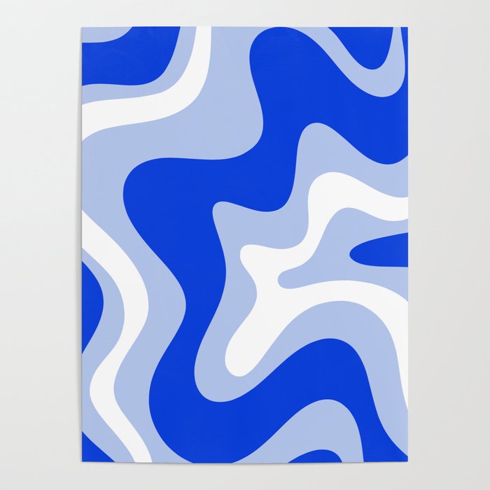 Retro Liquid Swirl Abstract Pattern Square in Royal Blue, Light Blue, and White Poster Gallery Image 1