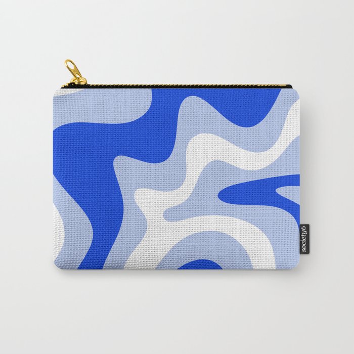 Retro Liquid Swirl Abstract Pattern Square in Royal Blue, Light Blue, and White Carry All Pouch Gallery Image 1