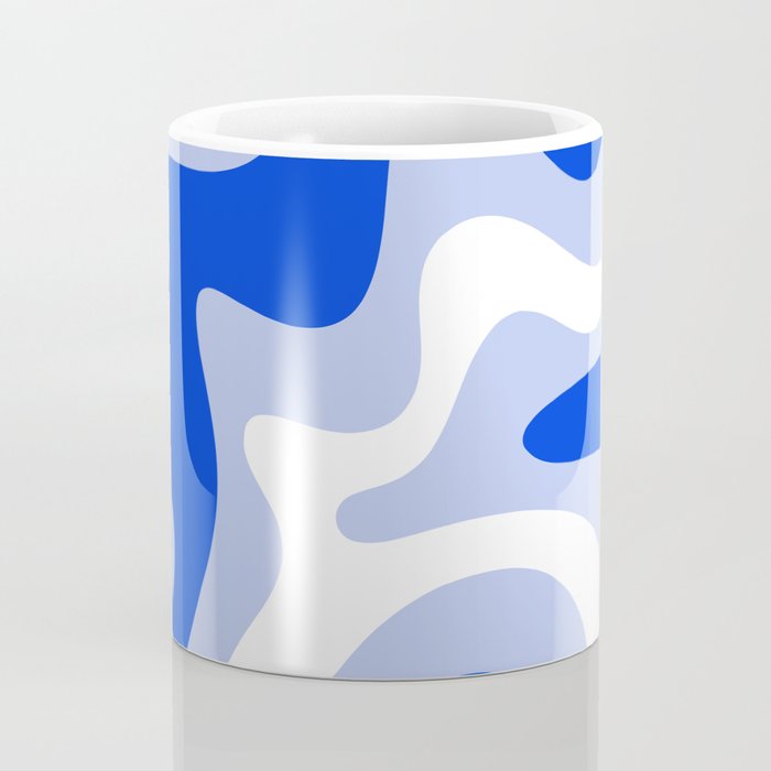 Retro Liquid Swirl Abstract Pattern Square in Royal Blue, Light Blue, and White Coffee Mug Gallery Image 4
