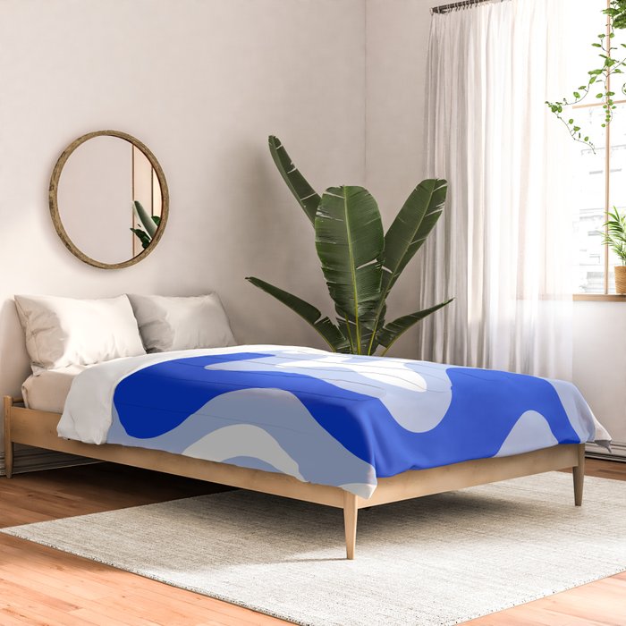Retro Liquid Swirl Abstract Pattern Square in Royal Blue, Light Blue, and White Comforter Gallery Image 2