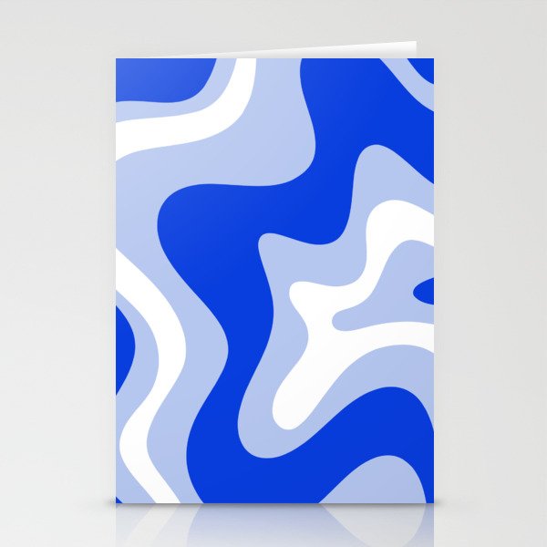 Retro Liquid Swirl Abstract Pattern Square in Royal Blue, Light Blue, and White Stationery Card Gallery Image 2