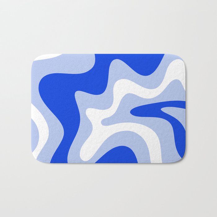 Retro Liquid Swirl Abstract Pattern Square in Royal Blue, Light Blue, and White Bath Mat Gallery Image 1