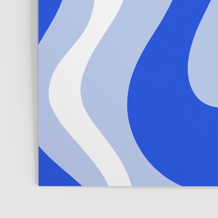 Retro Liquid Swirl Abstract Pattern Square in Royal Blue, Light Blue, and White Poster Gallery Image 3