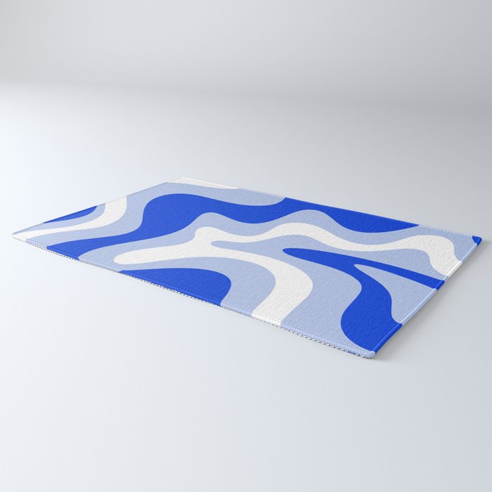 Retro Liquid Swirl Abstract Pattern Square in Royal Blue, Light Blue, and White Rug Gallery Image 3