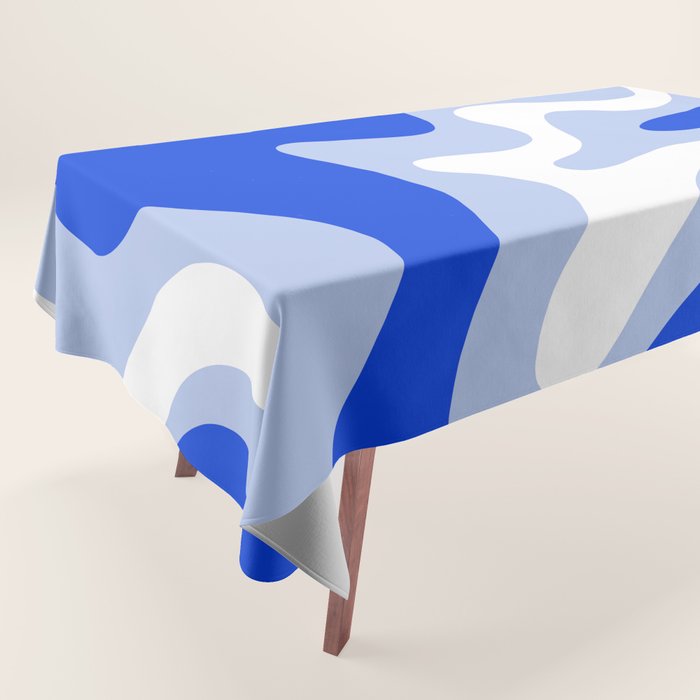 Retro Liquid Swirl Abstract Pattern Square in Royal Blue, Light Blue, and White Tablecloth Gallery Image 1
