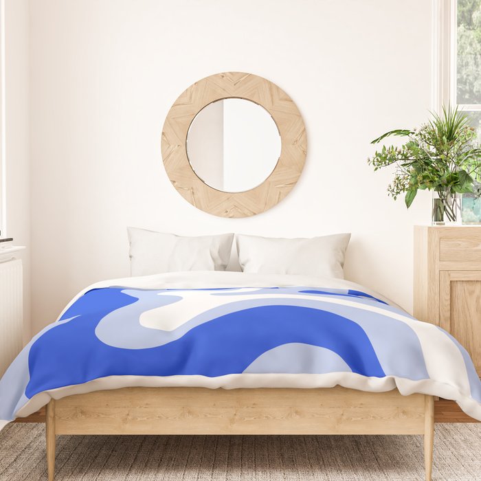 Retro Liquid Swirl Abstract Pattern Square in Royal Blue, Light Blue, and White Duvet Cover Gallery Image 3