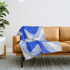 Retro Liquid Swirl Abstract Pattern Square in Royal Blue, Light Blue, and White Throw Blanket Gallery Image 1