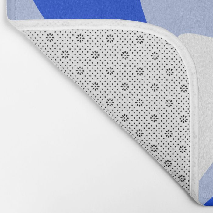 Retro Liquid Swirl Abstract Pattern Square in Royal Blue, Light Blue, and White Bath Mat Gallery Image 2